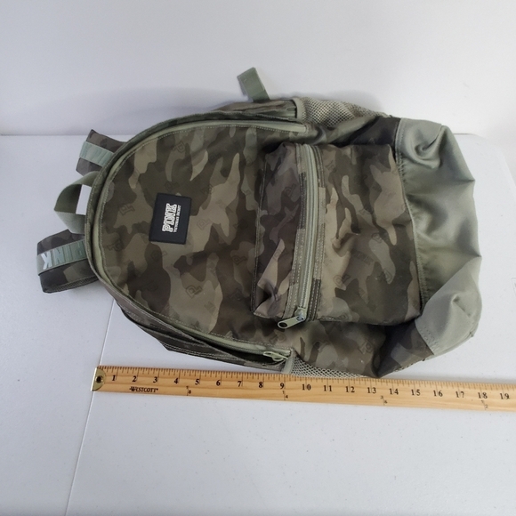 Victoria's Secret Campus Backpack Green Camo Print Roomy Padded Straps Carry All - Picture 13 of 16